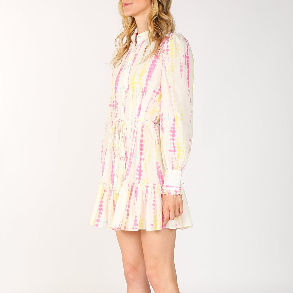 NWT Beulah Women's SZ L Shirt-dress Tie-Dye Bishop Sleeve Tiered Preppy Dress - Picture 4 of 9